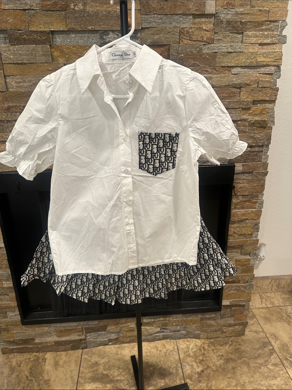 White Shirt with Navy Logo Pocket set size S